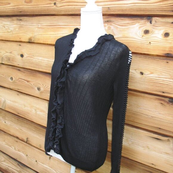 Anne Fontaine Ruffle Cardigan Knit Top Sweater - Picture 4 of 10
